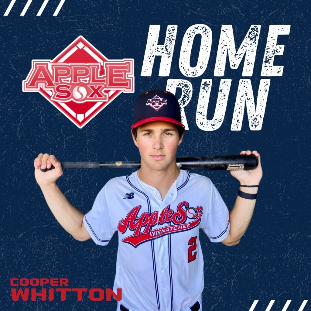 A Wenatchee AppleSox collegiate summer baseball player holding a bat behind his head