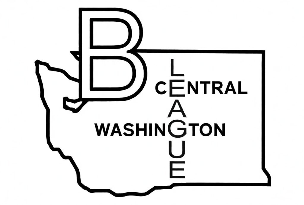 Official logo of the Central Washington B League featuring a large letter B inside the outline of Washington State