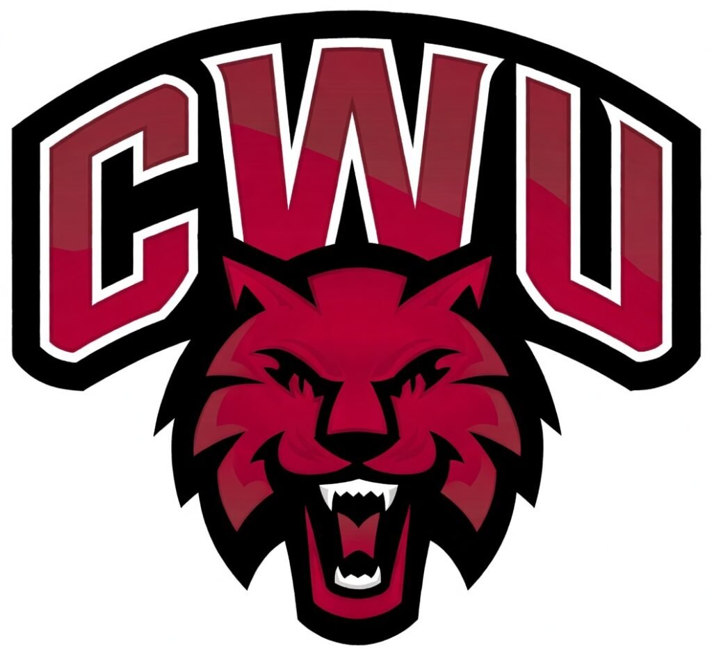 Official athletic logo of the Central Washington University Wildcats featuring the letters CWU arched over a crimson wildcat head