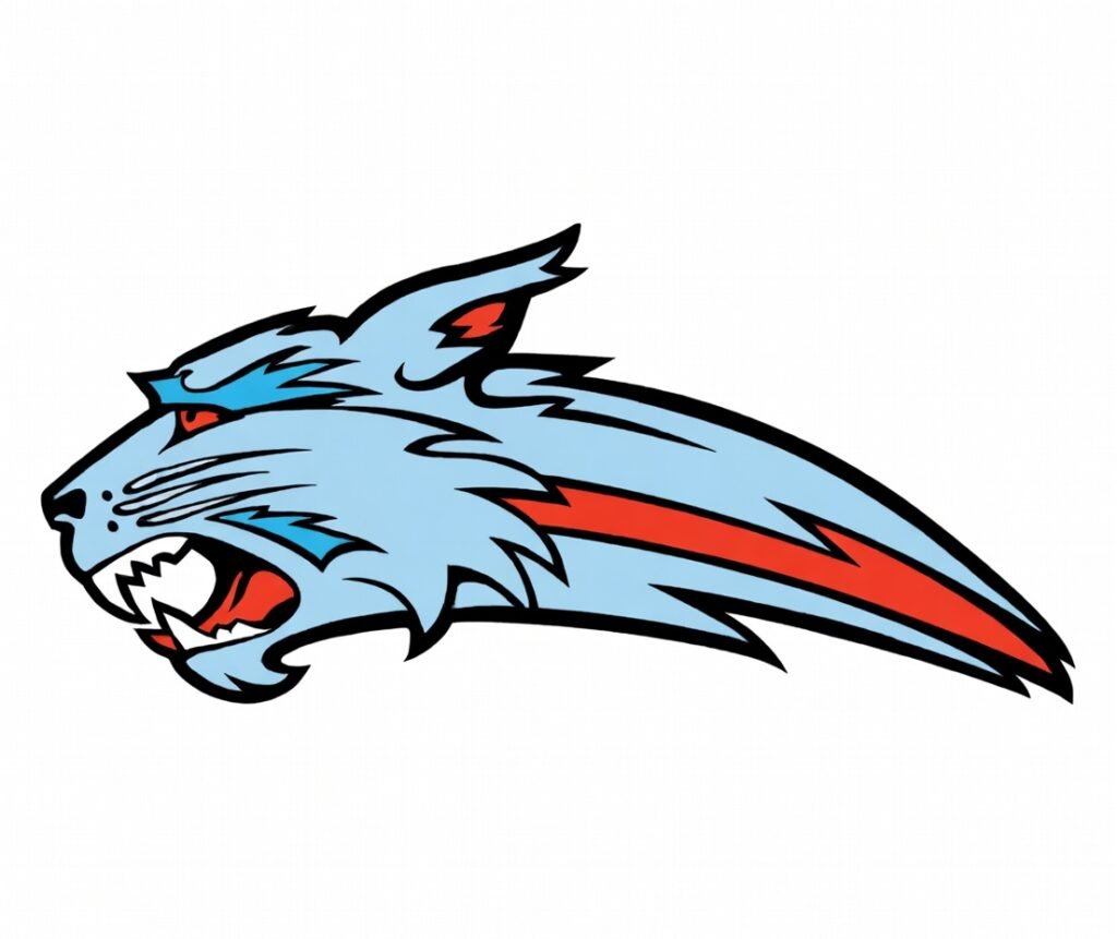 Official athletic logo of the Eastmont High School Wildcats featuring a stylized wildcat head in Columbia blue and red