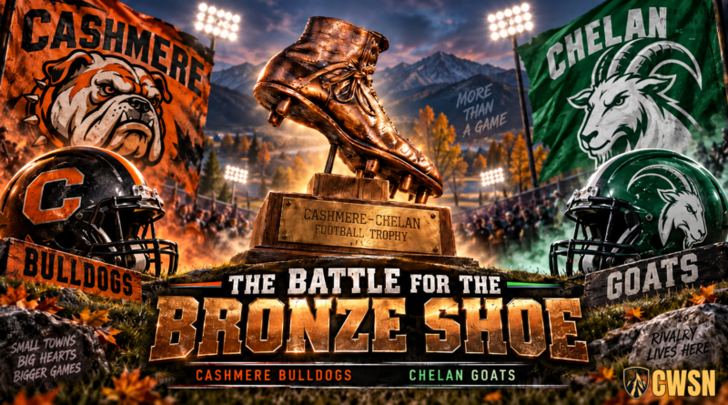 Battle for the Bronze Shoe rivalry between the Cashmere Bulldogs and Chelan Goats high school football teams